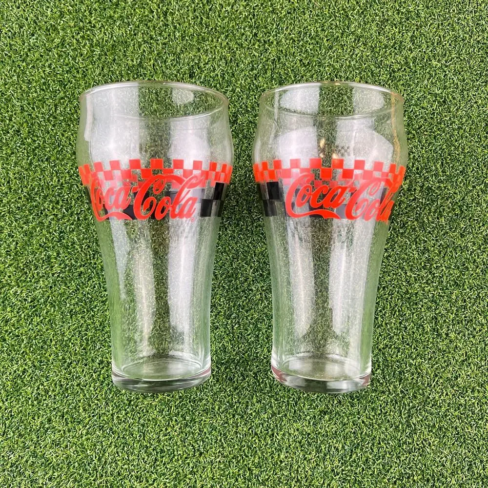 Vintage Coca-Cola Checked Bell Shaped Soda Glasses Lot